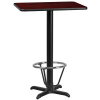 Flash Furniture XU-MAHTB-2430-T2222B-3CFR-GG 24'' x 30'' Rectangular Mahogany Laminate Table Top with 22'' x 22'' Bar Height Table Base and Foot Ring 